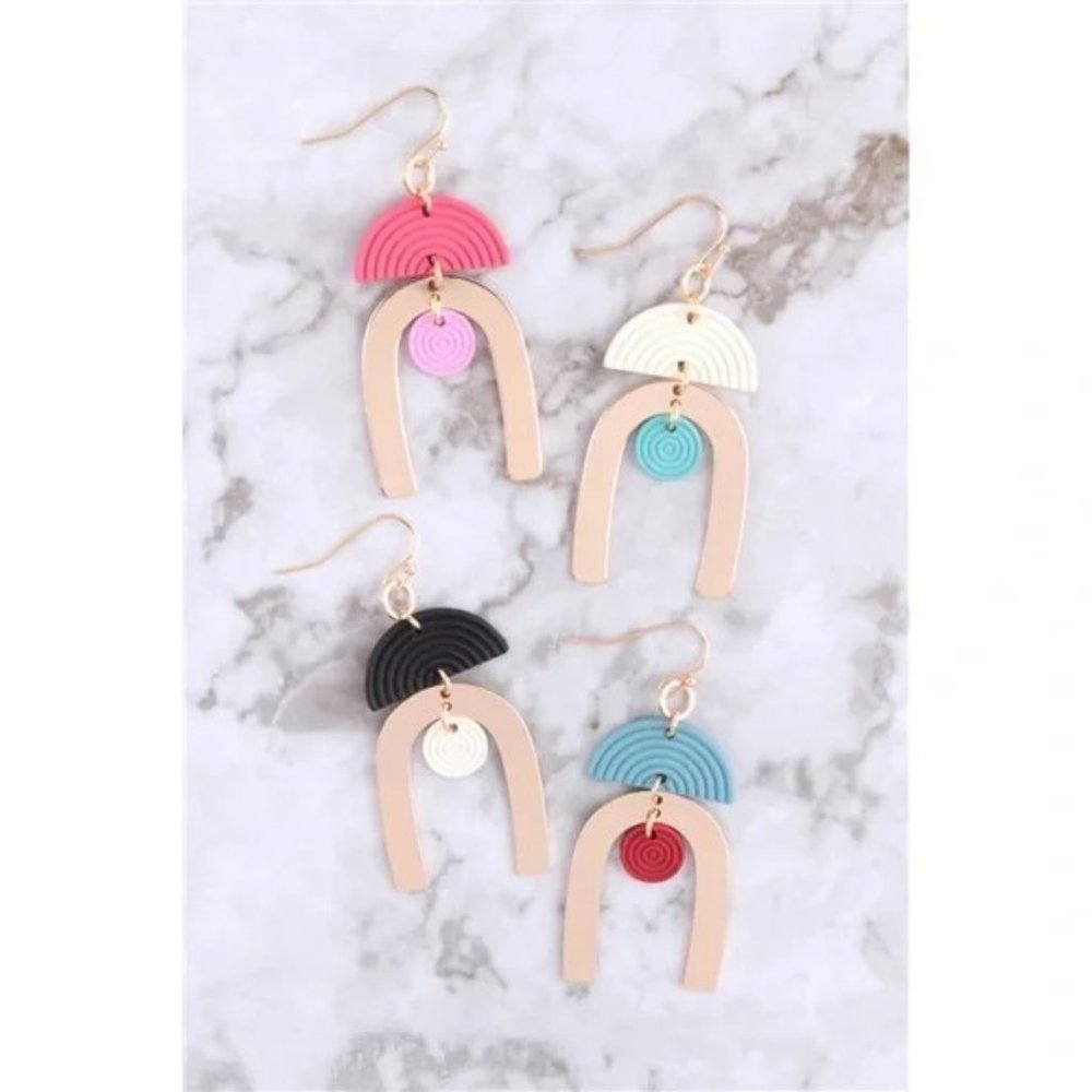 💝Rubber Coated Multi Shape Colorful U Earrings Abstract Boho Vibes - Picture 2 of 2